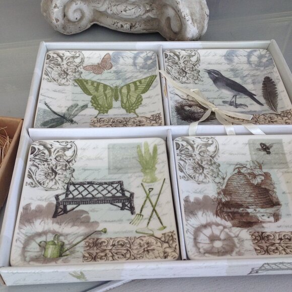 4 Decorative Garden Themed Plates with Mini Nest Candles - Picture 2 of 6